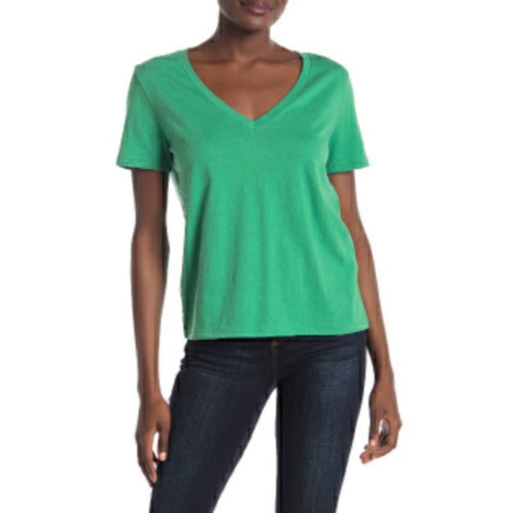 BP. Basic V-neck Vintage Wash T-shirt Green Casual Size Small